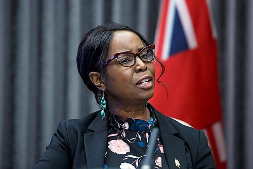 MIKE DEAL / WINNIPEG FREE PRESS
Health and Seniors Care Minister Audrey Gordon during an announcement Friday morning at the Manitoba Legislative building, that further restrictions were going to be put into place starting this weekend.
211112 - Friday, November 12, 2021.