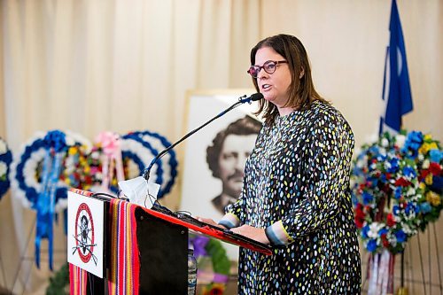 MIKAELA MACKENZIE / WINNIPEG FREE PRESS

Premier Heather Stefanson attends an event commemorating Louis Riel on the anniversary of his execution at the MMF head office in Winnipeg on Tuesday, Nov. 16, 2021. For Carol Sanders story.
Winnipeg Free Press 2021.