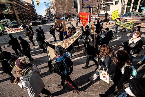 Mike Sudoma / Winnipeg Free Press
All out for WedzinKwa rally participants march down Portage Avenue to the Manitoba Legislative Grounds Friday afternoon
November 19, 2021