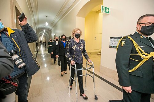 MIKAELA MACKENZIE / WINNIPEG FREE PRESS

Lieutenant governor Janice Filmon and premier Heather Stefanson walk to the chamber to read the throne speech at the Manitoba Legislative Building in Winnipeg on Tuesday, Nov. 23, 2021. For --- story.
Winnipeg Free Press 2021.