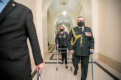 MIKAELA MACKENZIE / WINNIPEG FREE PRESS

Lieutenant governor Janice Filmon walks to the chamber to read the throne speech at the Manitoba Legislative Building in Winnipeg on Tuesday, Nov. 23, 2021. For --- story.
Winnipeg Free Press 2021.