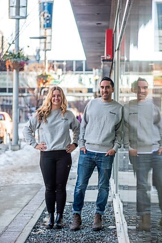 MIKAELA MACKENZIE / WINNIPEG FREE PRESS

Alok Ahuja, CEO and co-founder of Trexity, and Christina Malinas, general manager of Trexity, pose for a portrait in Winnipeg on Monday, Nov. 29, 2021. Trexity, a new logistics company that does same-day delivery for small and medium-sized companies, is launching in Winnipeg tomorrow. For Martin Cash story.
Winnipeg Free Press 2021.