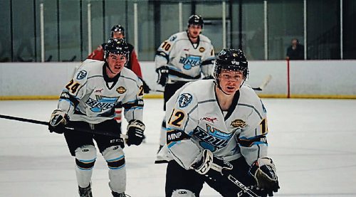 Canstar Community News Nov. 24, 2021 - Blues Captain Brayden Foreman (right), said he likes his team's chances for competing for the MJHL championship this season and the RBC Cup. At press time, the Blues stand a top of the MJHL East Division with a record of 16-4-1 and 33 points. (SUPPLIED PHOTO)