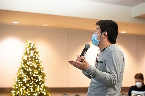 Mike Sudoma / Winnipeg Free Press
Haojun Li, a student at the Manitoba Institute of Trades and Technology, voices concerns about access to well paying jobs for and low minimum wages during the 2022 Provincial Budget Consultation at RBC Convention Centre 
November 29, 2021