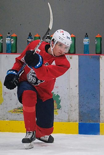 MIKE DEAL / WINNIPEG FREE PRESS
Manitoba Moose' Ville Heinola (34) during practice at BellMTS IcePlex Tuesday.
211130 - Tuesday, November 30, 2021.