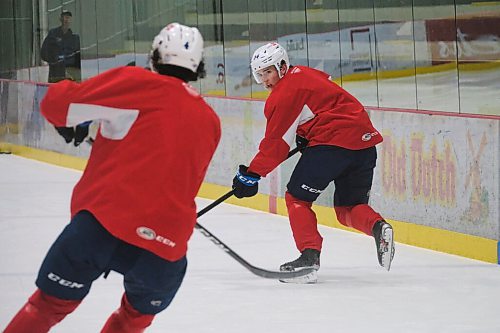 MIKE DEAL / WINNIPEG FREE PRESS
Manitoba Moose' Ville Heinola (34) during practice at BellMTS IcePlex Tuesday.
211130 - Tuesday, November 30, 2021.