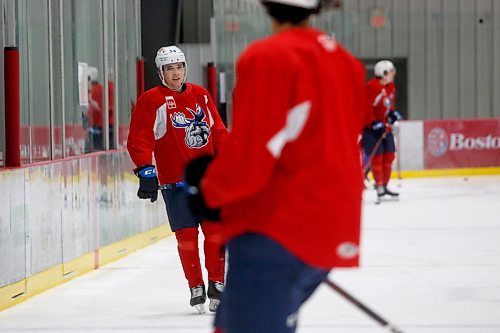 MIKE DEAL / WINNIPEG FREE PRESS
Manitoba Moose' Ville Heinola (34) during practice at BellMTS IcePlex Tuesday.
211130 - Tuesday, November 30, 2021.