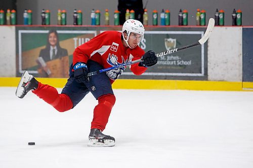 MIKE DEAL / WINNIPEG FREE PRESS
Manitoba Moose' Ville Heinola (34) during practice at BellMTS IcePlex Tuesday.
211130 - Tuesday, November 30, 2021.