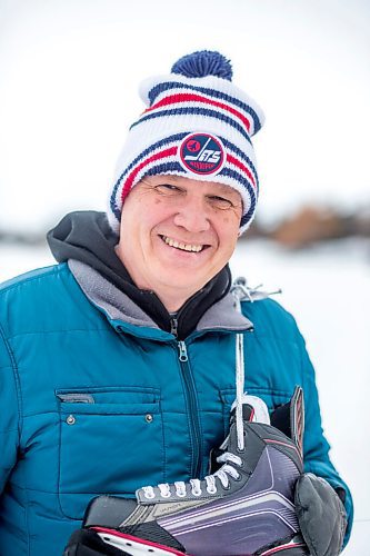 MIKAELA MACKENZIE / WINNIPEG FREE PRESS

Skating enthusiast Kerry Stevenson poses for a portrait on a pond near his house in Winnipeg on Wednesday, Dec. 1, 2021. For --- story.
Winnipeg Free Press 2021.