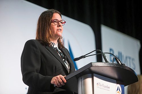 MIKAELA MACKENZIE / WINNIPEG FREE PRESS

Premier Heather Stefanson does her keynote address at a Chamber of Commerce luncheon at the RBC Convention Centre in Winnipeg on Thursday, Dec. 2, 2021. For Carol/Tom story.
Winnipeg Free Press 2021.