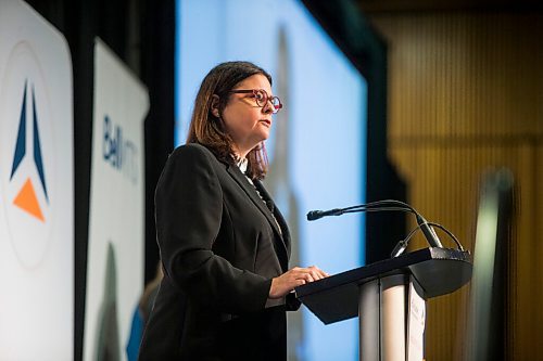 MIKAELA MACKENZIE / WINNIPEG FREE PRESS

Premier Heather Stefanson does her keynote address at a Chamber of Commerce luncheon at the RBC Convention Centre in Winnipeg on Thursday, Dec. 2, 2021. For Carol/Tom story.
Winnipeg Free Press 2021.