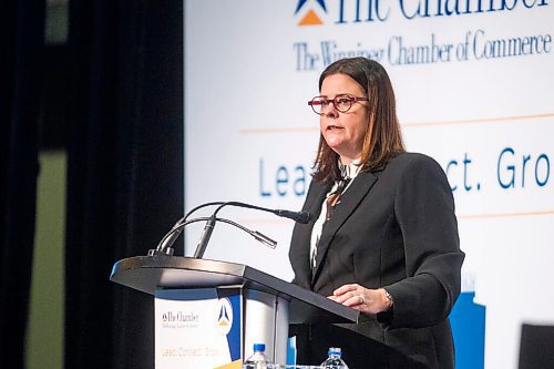 MIKAELA MACKENZIE / WINNIPEG FREE PRESS

Premier Heather Stefanson has a fireside chat with Winnipeg Chamber board chair Liz Choi at a Chamber of Commerce luncheon at the RBC Convention Centre in Winnipeg on Thursday, Dec. 2, 2021. For Carol/Tom story.
Winnipeg Free Press 2021.