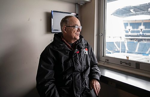 JESSICA LEE / WINNIPEG FREE PRESS

Bob Irving, 71, is photographed on December 2, 2021 in his broadcast booth at IG Field. He has been calling the Bombers games for CJOB since 1973 and retires on Sunday.

Reporter: Ben











