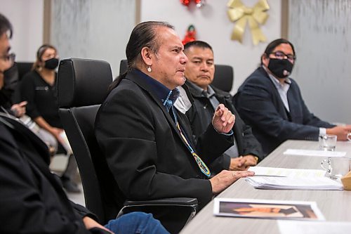 MIKAELA MACKENZIE / WINNIPEG FREE PRESS

MKO grand chief Garrison Settee reacts to the final IIU report on the shooting of Stewart Andrews in Winnipeg on Thursday, Dec. 2, 2021. For Katie May story.
Winnipeg Free Press 2021.