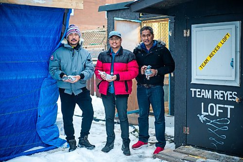 MIKAELA MACKENZIE / WINNIPEG FREE PRESS

Angelo Reyes (left), Ivan Reyes, and Alan Reyes pose for a portrait at their racing pigeon loft in Winnipeg on Friday, Nov. 26, 2021. For Ben Waldman story.
Winnipeg Free Press 2021.