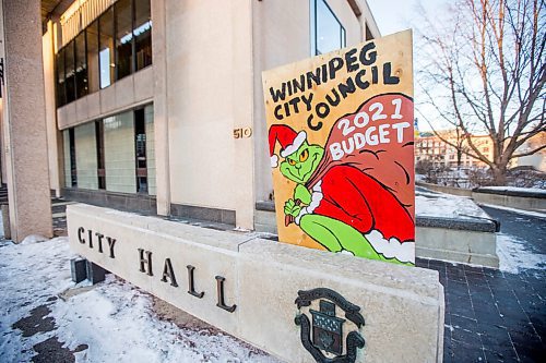 MIKAELA MACKENZIE / WINNIPEG FREE PRESS

A Budget for All sign outside of City Hall in Winnipeg on Friday, Dec. 10, 2021. For Joyanne story.
Winnipeg Free Press 2021.