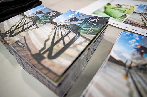 Daniel Crump / Winnipeg Free Press. A stack of the latest issue, issue #5, Jackson Toones Dont Waste Time skateboarding zine on the march table at The Edge Skatepark in downtown Winnipeg during the issue launch on Saturday. December 11, 2021.