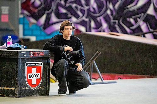 Daniel Crump / Winnipeg Free Press. Jackson Toone, creator of the Dont Waste Time skateboarding zine, takes photos during the launch party of the latest issue of his zine at The Edge Skatepark in downtown Winnipeg on Saturday. December 11, 2021.