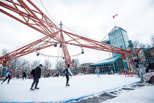 Mike Sudoma / Winnipeg Free Press
Ice skaters of all ages enjoy the warm Sunday weather as they skate around the Canopy Rink at The Forks 
December 12, 2021