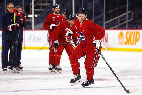 MIKE DEAL / WINNIPEG FREE PRESS
Winnipeg Jets' Neal Pionk (4) during practice at Canada Life Centre Monday morning.
211213 - Monday, December 13, 2021.