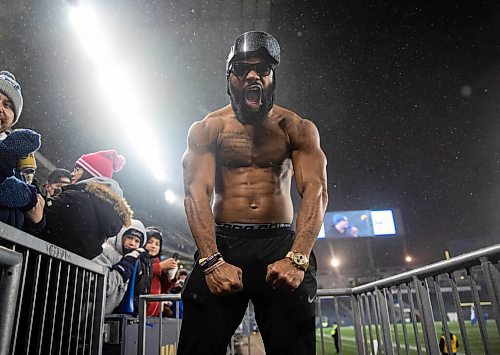 JESSICA LEE / WINNIPEG FREE PRESS

Bombers player Rasheed Bailey celebrates the recent Grey Cup victory at IG Field on December 15, 2021.















