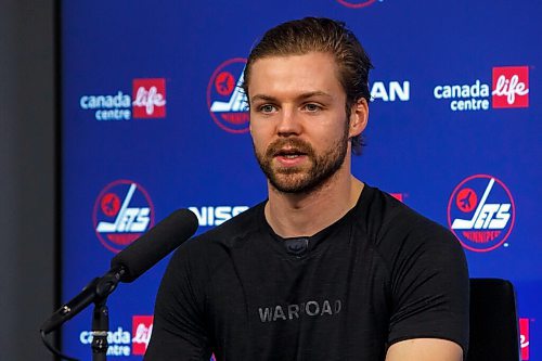 MIKE DEAL / WINNIPEG FREE PRESS
Winnipeg Jets Josh Morrissey talks about the announcement by head coach Paul Maurice that he was resigning Friday morning. 
211217 - Friday, December 17, 2021.