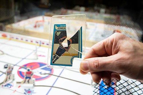 Mike Sudoma / Winnipeg Free Press
A Wayne Gretzky Edmonton Oilers rookie card which collector Cal Swerid cut out Gretzkys face and player number to make a Wayne Gretzky table hockey player back before the value of this particular card was brought to light.
December 16, 2021