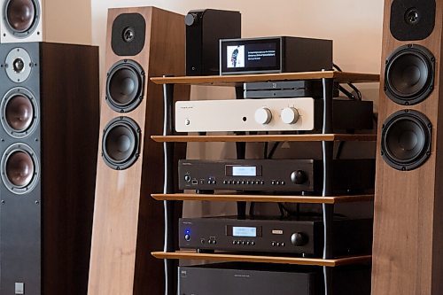 Mike Sudoma / Winnipeg Free Press
Amps and speakers line a display wall in Creative Audios showroom Thursday
December 23, 2021