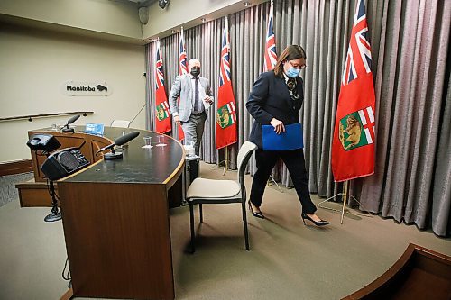 JOHN WOODS / WINNIPEG FREE PRESS
Dr. Brent Roussin, Manitoba chief public health officer, and premier Heather Stefanson leave the province's latest COVID-19 update at the Manitoba legislature in Winnipeg Monday, December 27, 2021.  

Re: ?