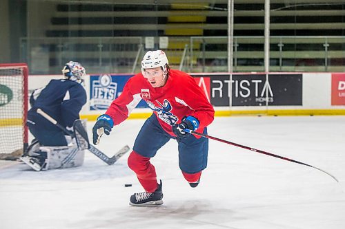 MIKAELA MACKENZIE / WINNIPEG FREE PRESS

Leon Gawanke (9) at Manitoba Moose practice at the BellMTS Iceplex in Winnipeg on Wednesday, Dec. 29, 2021. For Jason Bell story.
Winnipeg Free Press 2021.