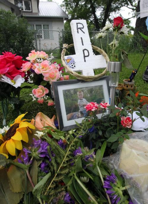 BORIS.MINKEVICH@FREEPRESS.MB.CA  100627 BORIS MINKEVICH / WINNIPEG FREE PRESS Charles and Manitoba. Memorial for kid that died. Five-year-old Kristian 'Sparky' Mercer's life was cut tragically short Friday June 25 2020 evening when he was struck by a Dr. Hook flatbed tow truck across from a busy playground at Charles Street and Manitoba Avenue. Police said the boy was riding his bike south on Charles Street at 7 p.m. when he was hit by the truck travelling westbound on Manitoba Avenue. He was killed instantly.