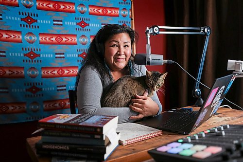 RUTH BONNEVILLE / WINNIPEG FREE PRESS

Reader Bridge - Auntie Up!

Portraits of  Kim Wheeler at home in her studio with her cat, Gazy.  Her cat  often likes to be in the studio with her while she is recording her podcasts and video casts. 

Story: For Monday Reader Bridge stories. Profile of Auntie Up! A newly launched Indigenous podcast described as a celebration of Indigenous women talking about important stuff.  The 10-episode podcast just wrapped up. Kim Wheeler from Sagkeeng FN is one of the hosts along with Jolene Banning.  The podcast is executive produced by Tanya Talaga. They discuss Indigenous-related topics and issues including MMIWG, lateral violence, politics and beading.

Reporter: Janine LeGal


Jan 6th,  2022
