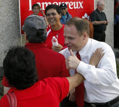 BORIS.MINKEVICH@FREEPRESS.MB.CA  100629 BORIS MINKEVICH / WINNIPEG FREE PRESS Election between Kevin Lamoureux and Mike Pagtakhan at the Maples Community Centre.   Kevin greets the voters just before they vote.