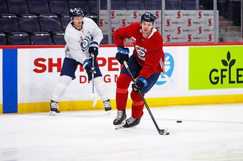 MIKE DEAL / WINNIPEG FREE PRESS
Winnipeg Jets' Declan Chisholm (45) during practice at Canada Life Centre Wednesday morning.
220112 - Wednesday, January 12, 2022.