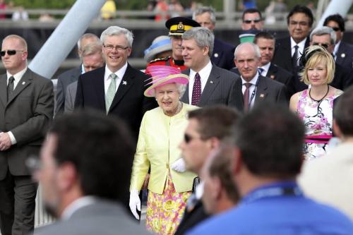 MIKE.DEAL@FREEPRESS.MB.CA 100703 - Saturday, July 03, 2010 -  Her Majesty Queen Elizabeth II crosses the Esplanade Riel and proceeds to the Canadian Museum for Human Rights presentation stage where the cornerstone for the museum will be unveiled. MIKE DEAL / WINNIPEG FREE PRESS