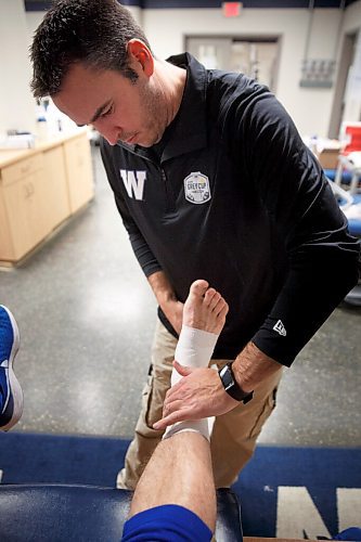 MIKE DEAL / WINNIPEG FREE PRESS
Winnipeg Blue Bombers Director of Health and Performance as well as Head Athletic Therapist, Alain Couture, has been with the team for 18 seasons and thought he had seen it all. But coming off a cancelled season and playing in the middle of a pandemic was unique to anything Couture had experienced before. 
See Taylor Allen story
220118 - Tuesday, January 18, 2022.