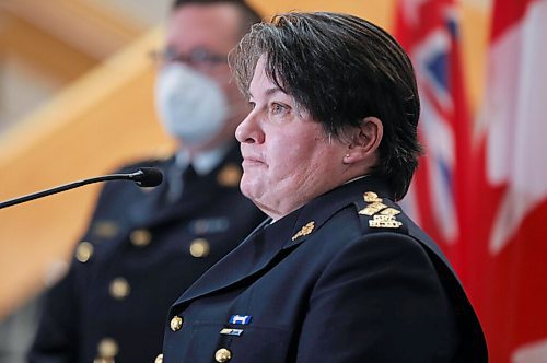 RUTH BONNEVILLE / WINNIPEG FREE PRESS

Local. RCMP

Assistant Commissioner Jane Maclatchy, Commanding Officer of D Division, RCMP, holds a Media Advisory - regarding an ongoing investigation near the Canada/U.S. border, at RCMP headquarters on Thursday. 

On January 19th, 2022, around 1:30pm RCMP officers found the bodies of four individuals, an adult male, an adult female, an infant and a male in his teens (12 metes away from other 3), located on the Canadian side of the border, appro. 10km east of Emerson.  The reason they were there or their nationalities is not yet known. 

See story for more details.  

? Can you make this?


Winnipeg Free Press

Jan 19th,  20227