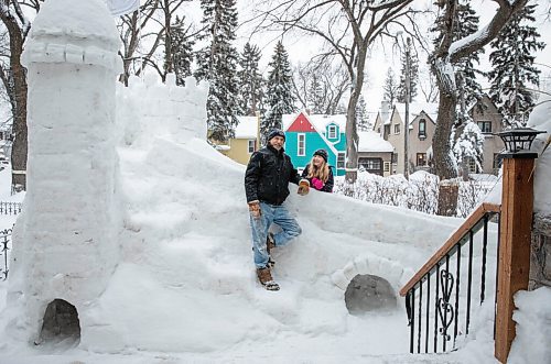 JESSICA LEE / WINNIPEG FREE PRESS

Kaya Raimbault (right) and Maurice "Mo" Barriault, neighbours who formed an unlikely friendship, are photographed on January 21, 2022 at the ice castle they built.

Reporter: Melissa





