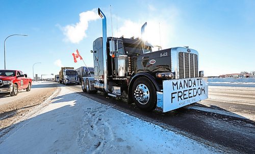 RUTH BONNEVILLE / WINNIPEG FREE PRESS

Local - Freedom Convoy

Hundreds of Trucks  were seen driving in a long convoy around  the perimeter hwy. near Mcgilvery Hwy. with a police escort on Monday.  

Trucks varied in size from semis to pickup trucks, many displaying sigs to mandate freedom, others wanting consent over vaccines mandates. The convoy is part of a larger, Canada-wide convoy with estimates of  600 trucks, 70km long with many coming from the USA all headed to Ottawa.

Jan 24th,  20227