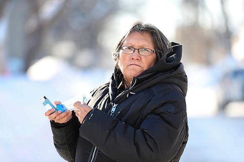 RUTH BONNEVILLE / WINNIPEG FREE PRESS

Local COVID patient

PHOTO of Viv Ketchum, with her inhaler and  who has COVID-19 and recently spent a night in HSC ER.  

For story: ER WAITS: Viv Ketchum spent a night in HSC ER because COVID-19 caused her difficulty breathing. She was sent home with an inhaler.

Katie May
Reporter

Jan 25th,  2022