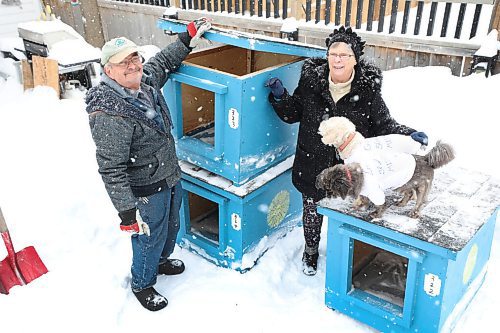RUTH BONNEVILLE / WINNIPEG FREE PRESS

PHILANTHROPY - dog houses

Photo of Jo-Ann and Lloyd Camire with dog houses and their own small dogs, in their backyard. 

Story: For the Philanthropy Page. 

Couple created Shadows Mission 10 years ago. They build doghouses to help provide shelter for strays and dogs-at-large in northern communities. They have built 325 dog houses and in doing so have saved many dogs from our harsh and bitter winters.

Locations: 118 Burland Avenue. South St. Vital at St. Marys Road and the perimeter. (First street in off the perimeter, turn at the Golden Links Home.

Reporter: Janine LeGal

Jan 26th,  2022