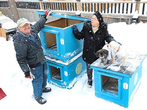 RUTH BONNEVILLE / WINNIPEG FREE PRESS

PHILANTHROPY - dog houses

Photo of Jo-Ann and Lloyd Camire with dog houses and their own small dogs, in their backyard. 

Story: For the Philanthropy Page. 

Couple created Shadows Mission 10 years ago. They build doghouses to help provide shelter for strays and dogs-at-large in northern communities. They have built 325 dog houses and in doing so have saved many dogs from our harsh and bitter winters.

Locations: 118 Burland Avenue. South St. Vital at St. Marys Road and the perimeter. (First street in off the perimeter, turn at the Golden Links Home.

Reporter: Janine LeGal

Jan 26th,  2022