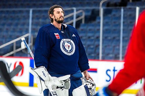 MIKAELA MACKENZIE / WINNIPEG FREE PRESS

Connor Hellebuyck at Jets practice at the Canada Life Centre in Winnipeg on Friday, Jan. 28, 2022.  For Mike McIntyre story.
Winnipeg Free Press 2022.