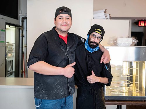 JESSICA LEE / WINNIPEG FREE PRESS

Jack Colombe, co-owner of Thompson-Style Pizza, is photographed with Laz Merasty, who works in the kitchen, on January 28, 2022.

Reporter: Dave




