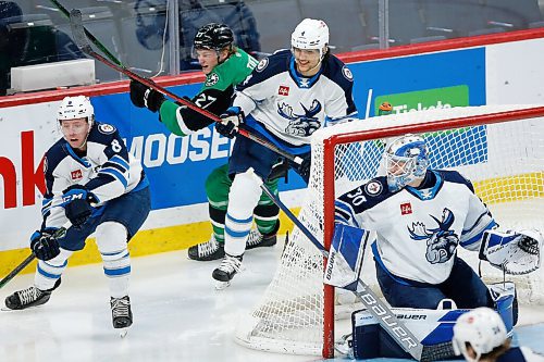 JOHN WOODS / WINNIPEG FREE PRESS
Manitoba Moose Johnathan Kovacevic (4), centre, plays against the Texas Stars in downtown Winnipeg, Sunday, February 6, 2022. 

Re: McIntyre