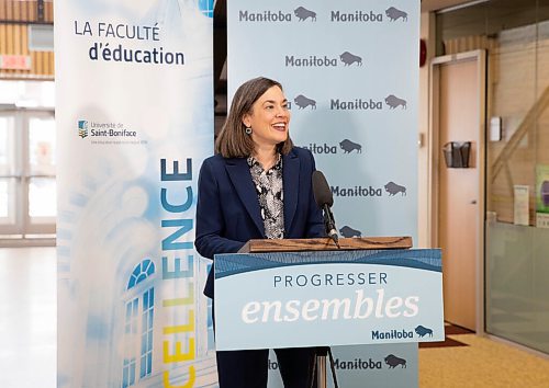 JESSICA LEE / WINNIPEG FREE PRESS

Dr. Sophie Bouffard, president of Université de Saint-Boniface, announces an additional $350,000 investment from the Manitoba government to expand the capacity of its bachelor of education degree program to between 60 to 70 students each year at the Université de Saint-Boniface on February 8, 2022.

Reporter: Maggie





