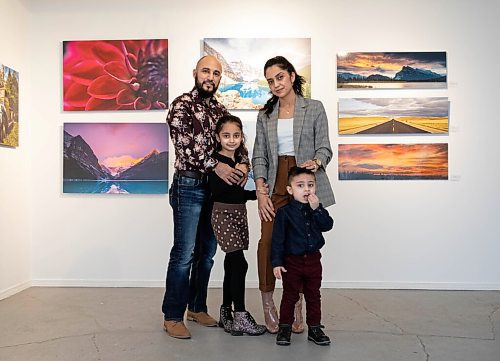 JESSICA LEE / WINNIPEG FREE PRESS

From left: Tameem Safi, Nehal Safi, 7, Shabana Dastageerzada, Adham Safi, 2; are photographed at Cre8ery Gallery on February 8, 2022, attending artist Tameem Safis show Through and Through on February 8, 2022.

Reporter: Ben