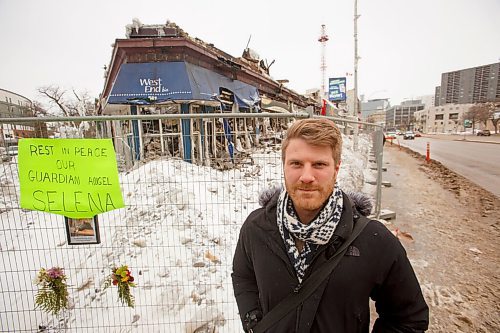 MIKE DEAL / WINNIPEG FREE PRESS
Joe Kornelsen, Executive Director, West End BIZ, in front of their former office which was consumed during a fire at the beginning of February. 
See Ben Waldman story
220209 - Wednesday, February 09, 2022.