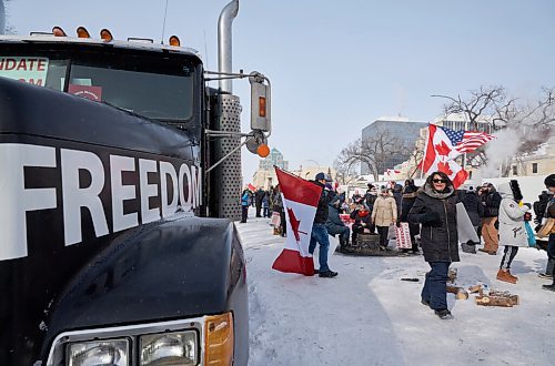 David Lipnowski / Winnipeg Free Press

Protesters attend the downtown freedom rally Saturday February 12, 2022 in downtown Winnipeg.