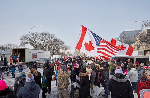 David Lipnowski / Winnipeg Free Press

Protesters attend the downtown freedom rally Saturday February 12, 2022 in downtown Winnipeg.